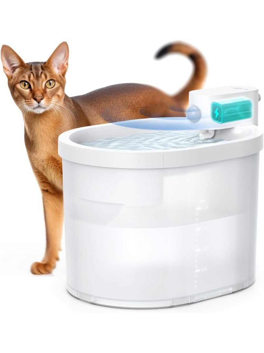 Automatic Cat Water Fountain - Wireless, Battery Operated, 2L Pumpless